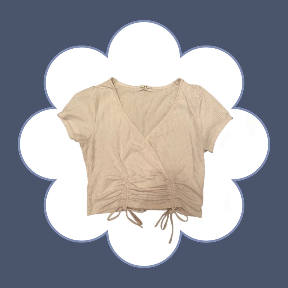 White Surplice Top With Ruched Tie Front